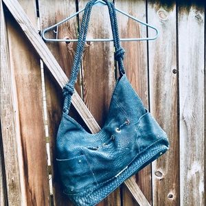 Tre Vero Purse, Blue Leather, Embossed Snake Skin